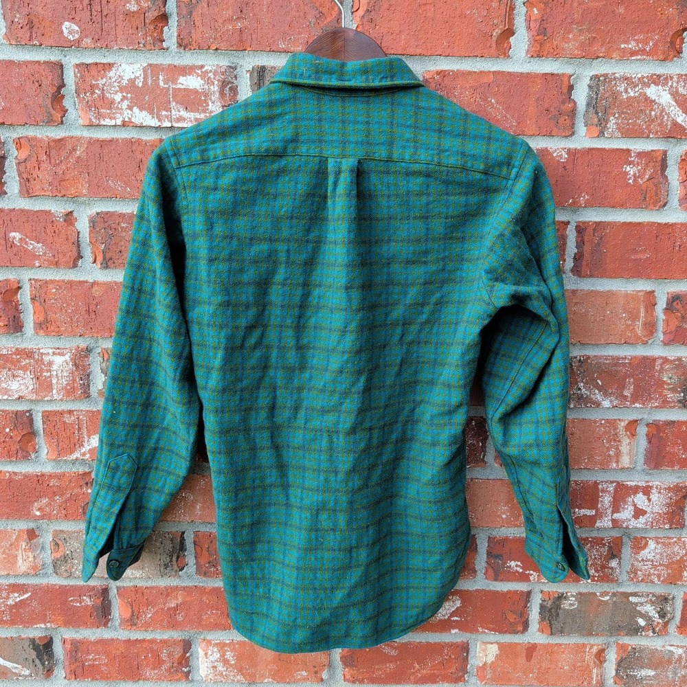 Pendleton Wool Shirt Mens M Teal Green Plaid Distressed Vintage Made in USA - Picture 2 of 6